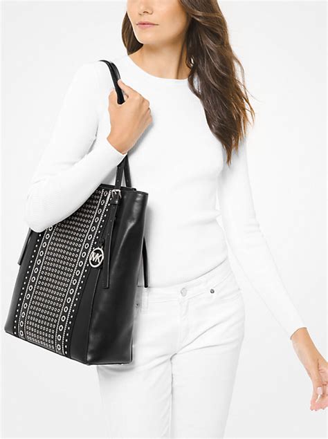 Megan Large Grommeted Leather Tote Bag 